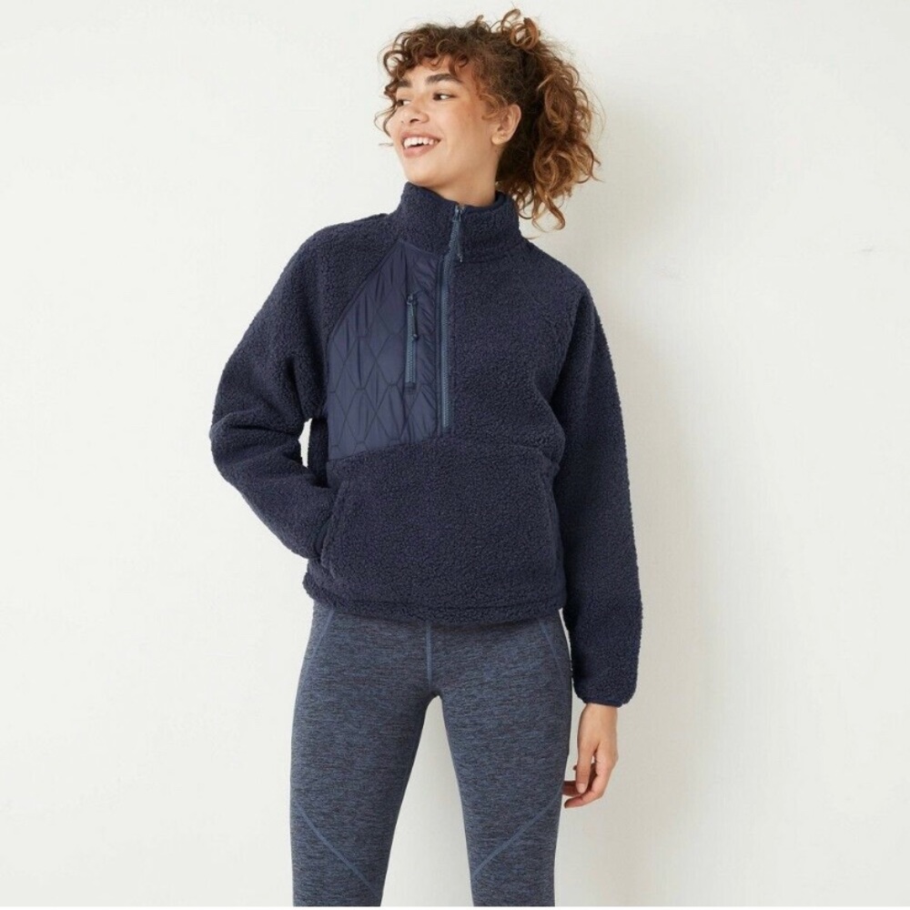 Joy Lab Navy Blue 1/2 Zip Sherpa Pullover with Pockets Large